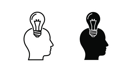 Innovative idea generation and creative thought process vector icon depicting human head with glowing lightbulb © Global