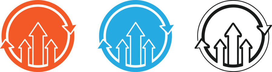 Fototapeta premium Growth and circular economy icons orange blue and black silhouette versions
