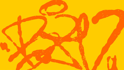 Orange and yellow abstract background with messy hand drawn graffiti tags. Creative street art texture for modern urban projects featuring energetic scribbles and edgy aesthetic style. © dirtyfellas