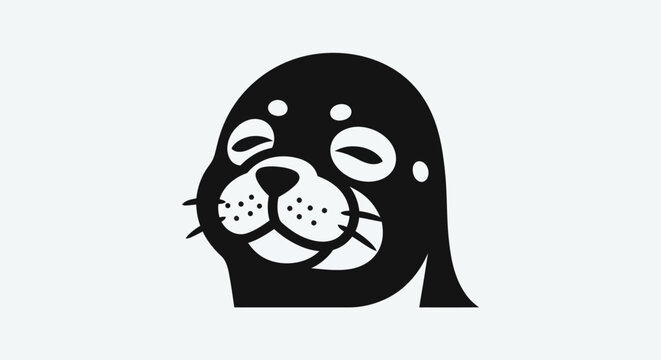 Cartoon seal head smiling black white