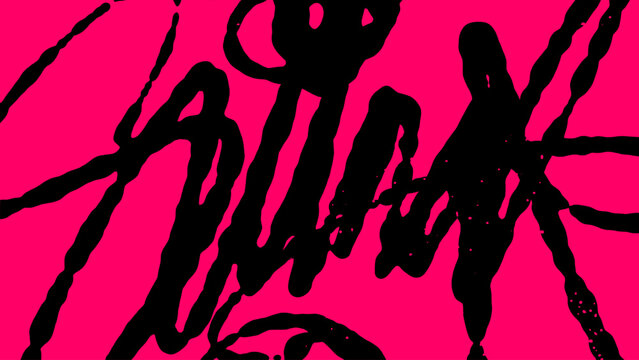 High contrast black and pink urban background with bold hand drawn graffiti throw-up tags. Creative street art texture for edgy streetwear designs featuring energetic brush strokes and raw style.