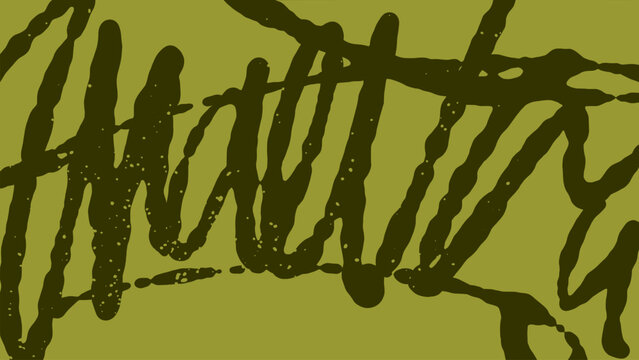 Olive green urban background with bold hand drawn graffiti throw-up tags. Creative street art texture for modern industrial designs featuring energetic brush strokes and raw aesthetic style.