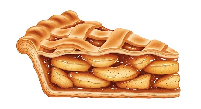 Delicious slice of apple pie with golden crust and juicy filling served