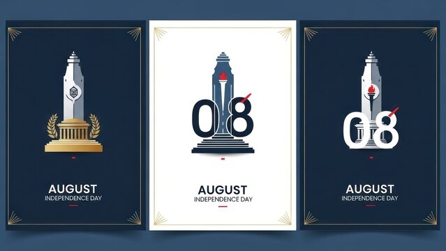 Abstract august independence day graphic set with monument illustrations