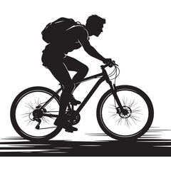 Obraz premium Cyclist Silhouette Riding Mountain Bike with Backpack – Outdoor Adventure and Fitness Concept Vector