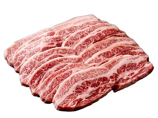 Obraz premium Korean BBQ set with raw pork belly, wagyu beef, and variety of side dishes. For food service, culinary travel, and Asian cuisine