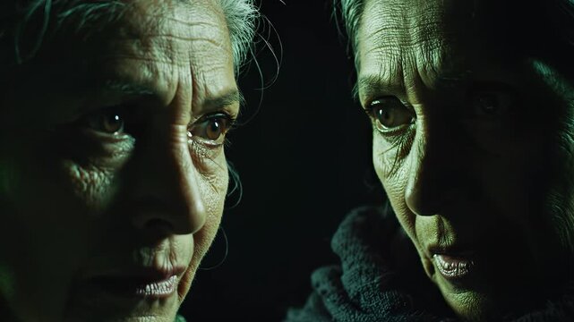 Closeup of two elderly womens faces symbolizing conceptual art and dynamic energy
