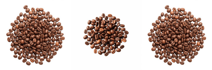 Naklejka premium Pile Of Dark Roasted Arabica Coffee Beans For Cafe Decor Isolated On Transparent Background PNG Set