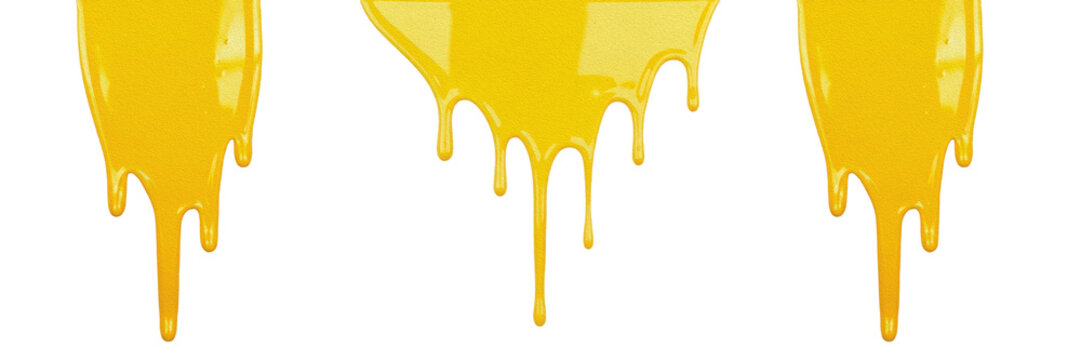 Thick Yellow Liquid Drip Paint Or Chemical Leak Isolated On Transparent Background PNG Design Set
