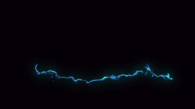 Blue electric lightning line animation with alpha channel, glowing energy spark for video overlay, tech intro and VFX transition