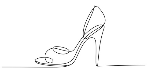 Continuous single line drawing of a stylish high heel shoe for women fashion concept art minimalist black line art vector illustration Vector, illustration © D-Stocker2026