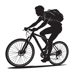 Naklejka premium Cyclist Silhouette Riding Bicycle with Backpack – Fitness, Commuting and Active Lifestyle Vector