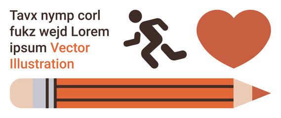 Education, creativity, health, fitness, communication, graphic design. A pencil, heart running figure and placeholder text in a modern style. Education and creativity concept © robu_s
