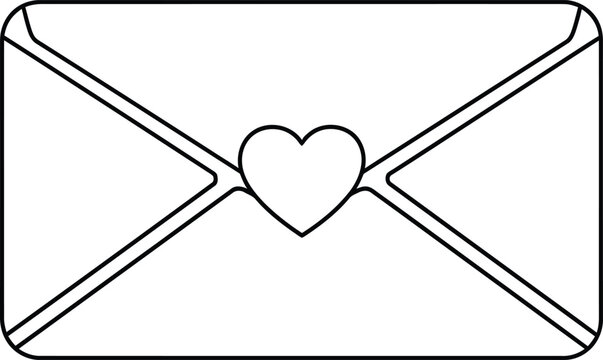 Envelope Letter Icon Vector Set Black Outline Heart Mail Message Clipart