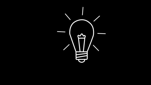 drawn light Blue neon outline bulb animation for smart solution and creativitybulb icon
