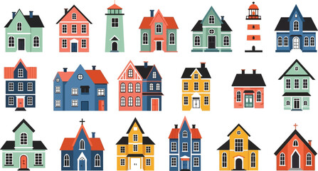 Naklejka premium Colorful cartoon houses illustration set Vector