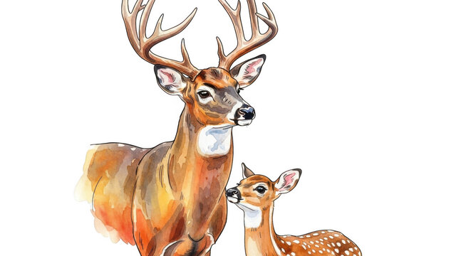 Deer and fawn illustration isolated on transparent background