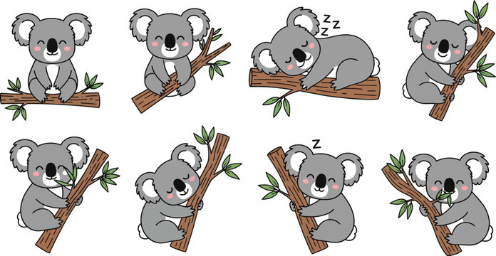 Cute koala eating eucalyptus leaves animation frames Vector