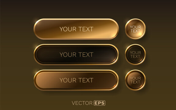 Elegant set of realistic gold and bronze web buttons for modern design.