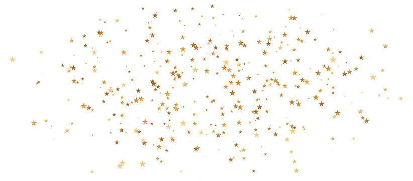 Luxury golden stars burst isolated on transparent background with scattered glitter stars, Gold sparkling abstract festive backdrop for decoration, celebration design elements, PNG