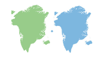 Obraz premium Two simple stylized flat maps of green and blue Greenland shapes isolated on white background