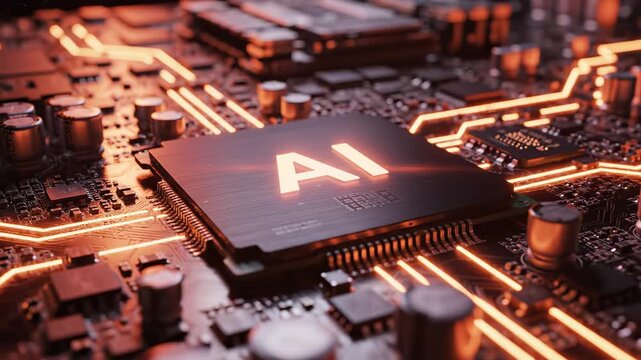 AI chip on circuit board perfect for IT presentations and tech marketing
