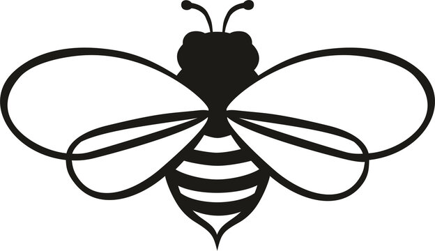 Cute Bee Flying Heart Dashed Path Vector Black Love Doodle Clipart Set