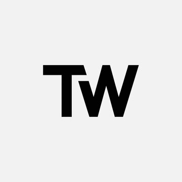 Modern minimalist black TW letter logo design, clean two-letter monogram graphic element on white background for branding identity