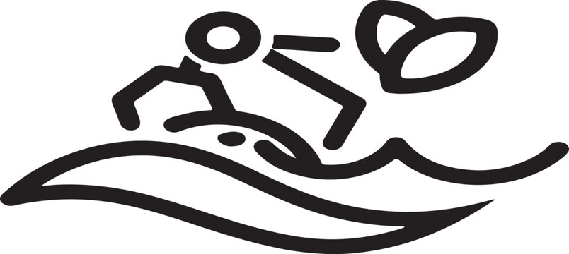 Bio flow system black line of person swimming with heart