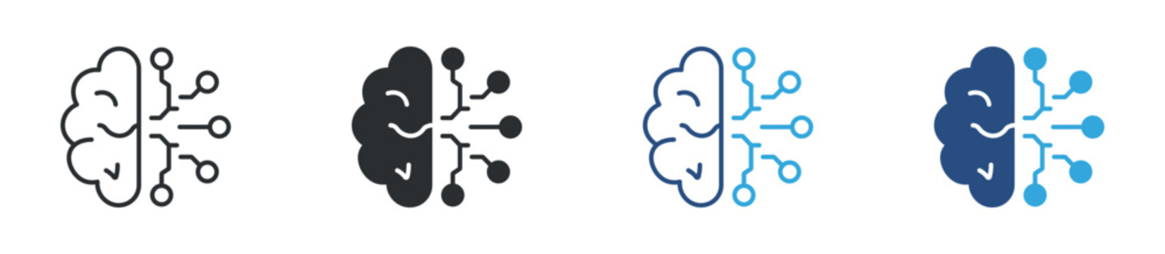 Machine learning icon set. AI brain network ,  human brain with circuit connections. artificial intelligence and technology concept. vector illustration.