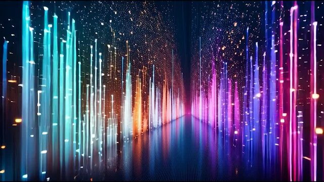 Vibrant Digital Data Stream Lines in Abstract Perspective Concept