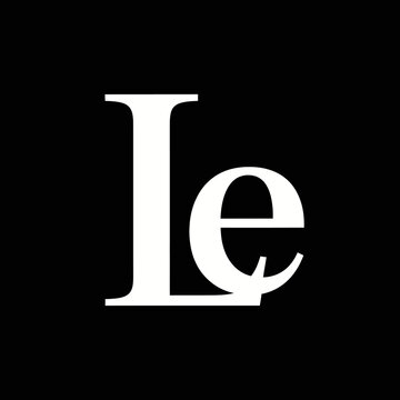 Elegant white serif capital 'L' and lowercase 'e' letters on a bold black background, a minimalist typographic design element.