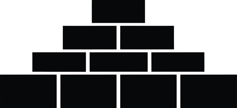 Black rectangular blocks arranged in a pyramid shape represent hierarchy and organization.