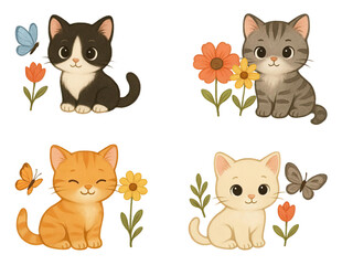 Obraz premium Cute Kittens Sticker Sheet, Kawaii Cat Stickers PNG, Printable Animal Sticker Set for Journaling and Crafts