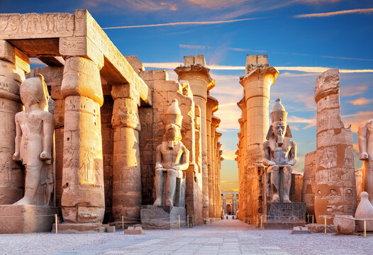 Colossal statues of Ramesses II in the Great Court of Luxor Temple, Egypt