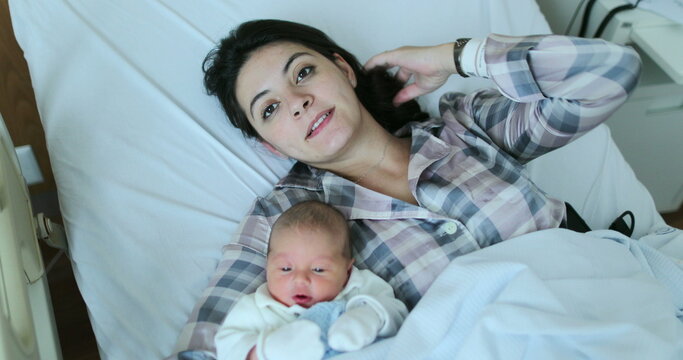 Mother and baby together after birth in first day of life