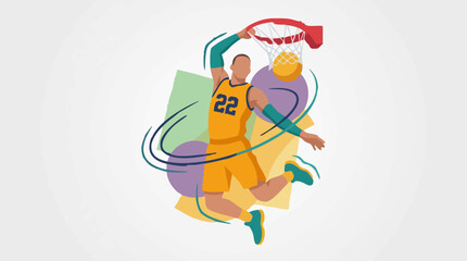 Dynamic vector illustration of a basketball player dunking a ball © Hexaview