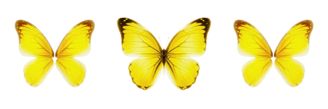 Bright yellow butterfly with black and orange wing patterns isolated on transparent PNG background