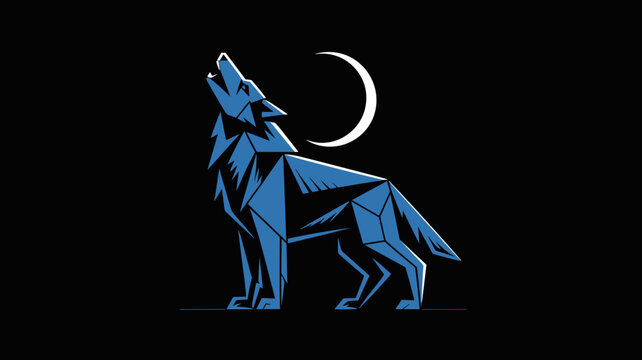 Electric blue wolf and white moon emblem - Suitable for futuristic tech startups, creative agency logos, or vibrant apparel marks.