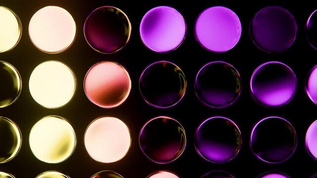 Horizontal 3D glass abstract coins circles sleek glossy web design digital loop animation display business innovation tech science dynamic promo banner radiant prism refraction rainbow gradient