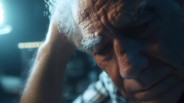 Elderly male portrait showing contemplation, exhaustion, or quiet sadness