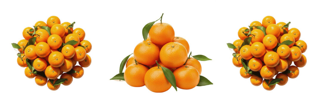 Fresh Sweet Clementines with Leaves Isolated on Transparent Background, Juicy Orange Mandarin Citrus Fruit PNG Set for Healthy Design.