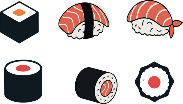 Collection of various sushi types including salmon nigiri and maki rolls with authentic details.
