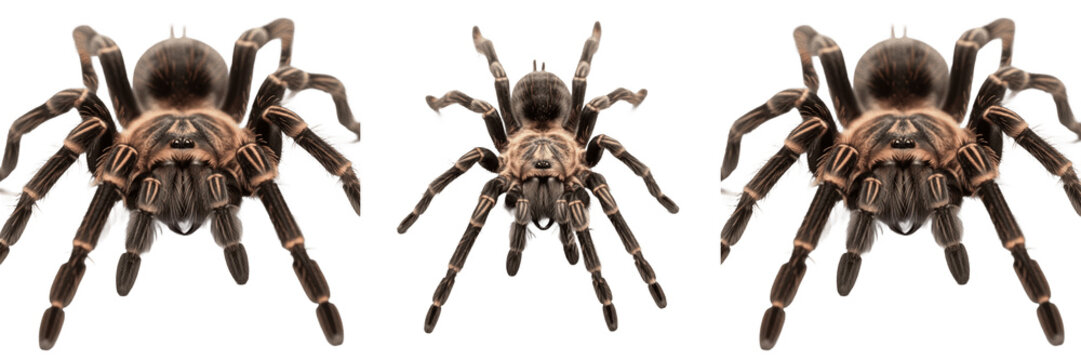 Large Hairy Tarantula Spider PNG, Exotic Arachnid Predator Isolated on Transparent Background, Creepy Crawly Insect Pest Control Clipart.