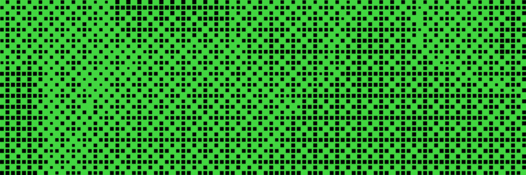 Green bitmap pixel background with gradient pattern effect and 8bit art. Glitch video game design for retro arcade or digital wallpaper. Neon disintegration effect.