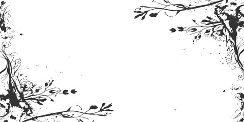 A vintage black ink silhouette illustration of a grunge floral frame and border design featuring retro plant leaf patterns and a dirty paint texture vector for nature wallpaper decoration © MAFUZA  BEGUM 2.0