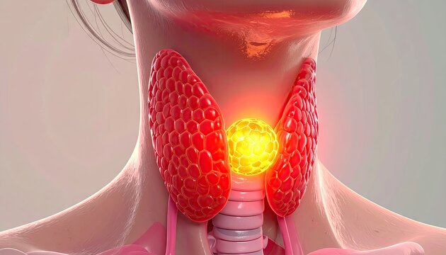 Medical illustration of the human thyroid gland and surrounding tissue