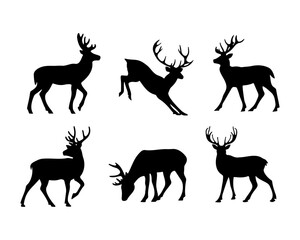 Fototapeta premium Silhouette collection of majestic deer in various poses
