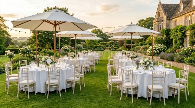 Elegant outdoor celebration. Sophisticated evening gathering with beautiful decorations