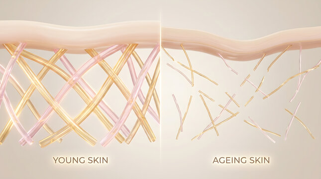 3D young skin ageing skin collagen elastin fiber comparison dense sparse biology medical